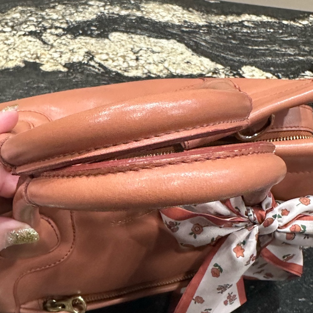 See by chole Coral Pink Leather-Style Satchel with Scarf Accent - Picture 6 of 16